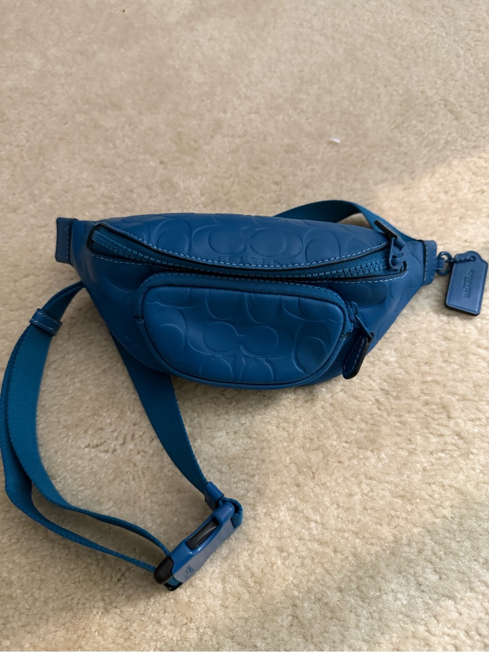 Coach Signature Leather Sprint Mini Belt Bag Color Blue Jay